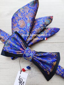 Noeud-papillon-mariage-homme-bleu-marine-violet-pochette-soirée-cortege-france-Barbechat-LDM-Createur