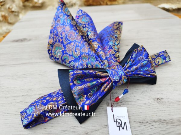 Noeud-papillon-mariage-homme-bleu-marine-violet-pochette-soirée-cortege-france-Barbechat-LDM-Createur