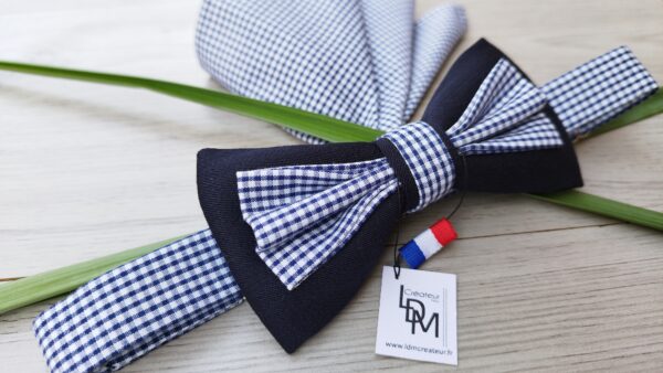 nœud-papillon-bleu- marine-blanc-homme-costume-mariage-pochette-motifs-Grenoble-LDM-Createur-ldmcreateur