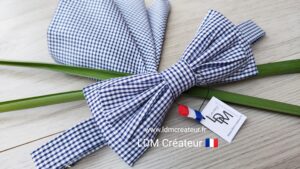 nœud-papillon-bleu- marine-blanc-homme-mariage-pochette-motifs-Vichy-LDM-Createur-ldmcreateur