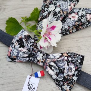 Noeud-papillon-gris-rose-pale-noir-mariage-original-homme-pochette-Bidart-LDM-Createur-fr