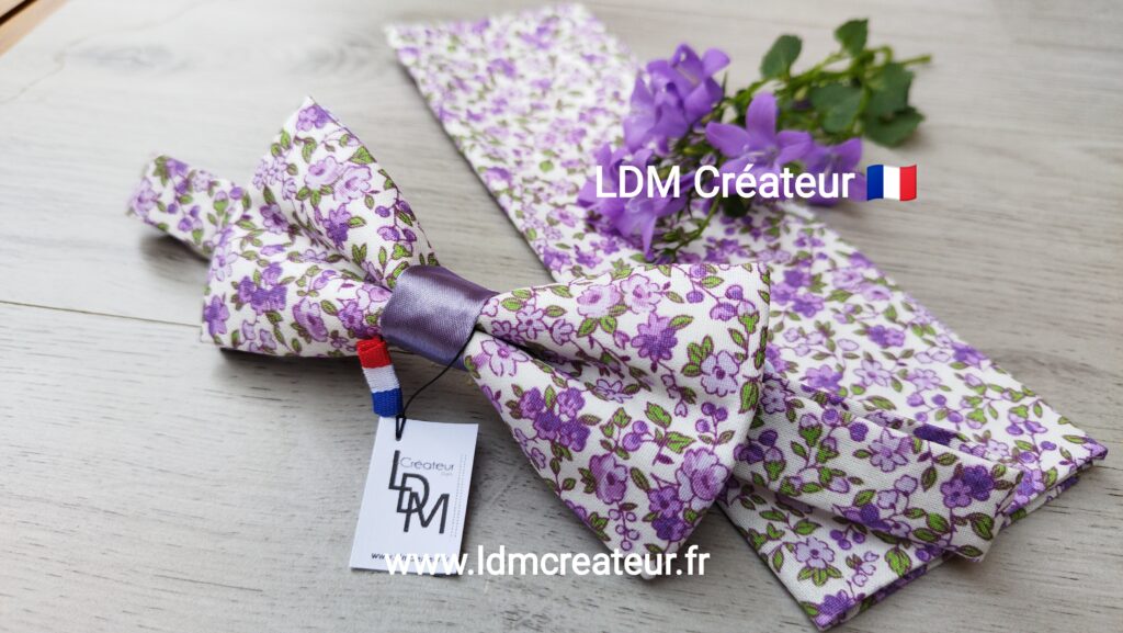 Noeud-papillon-homme-liberty-fleuri-parme-original-lilas-mariage-soirée-cortège-Chemise-Chartres-cérémonie-LDM-Créateur