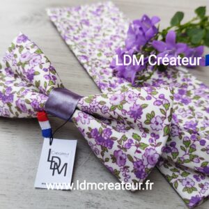 Noeud-papillon-homme-liberty-fleuri-parme-original-lilas-mariage-soirée-cortège-Chemise-Chartres-cérémonie-LDM-Créateur