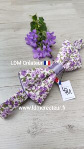 Noeud-papillon-homme-liberty-fleuri-parme-original-lilas-mariage-soirée-cortège-costume-Chartres-LDM-Créateu