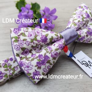 Noeud-papillon-homme-liberty-fleuri-parme-original-lilas-mauve-mariage-cortège-Chartres-LDM-Créateur