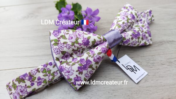 Noeud-papillon-homme-liberty-fleuri-parme-original-lilas-mauve-mariage-cortège-Chartres-LDM-Créateur