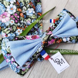 Noeud-papillon-liberty-bleu-ciel-rose-vert-champetre-pochette-champetre-mariage-Talcy-LDM-Créateur-