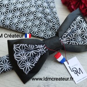 Noeud-papillon-noir-blanc-origial-pochette-mariage-homme-costume-Dieppe-LDM-Créateur