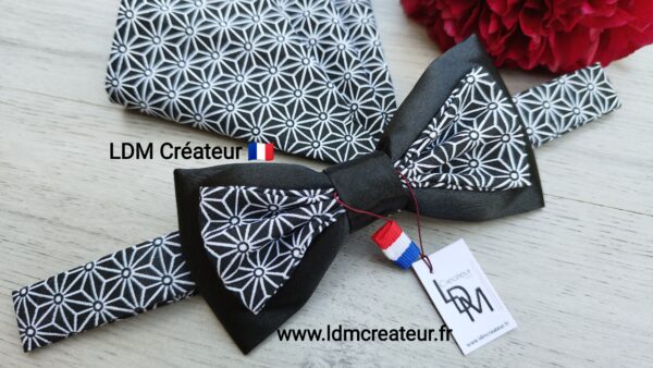 Noeud-papillon-noir-blanc-origial-pochette-mariage-homme-costume-Dieppe-LDM-Créateur