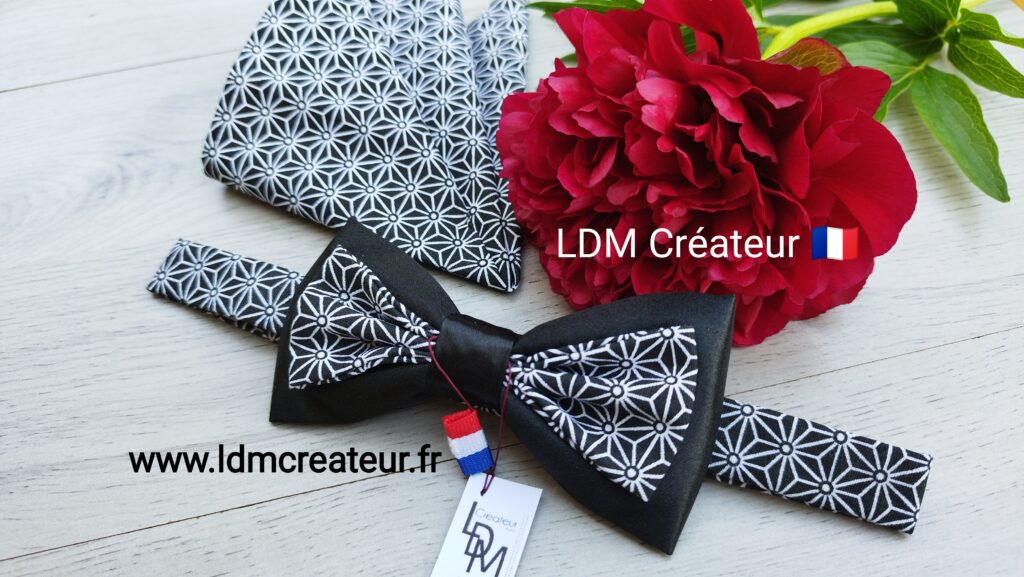 Noeud-papillon-noir-blanc-origial-stylé-pochette-mariage-homme-costume-Dieppe-LDM-Créateur