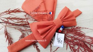 Noeud-papillon-terracotta-uni-brique-corail-rose-orange-homme-mariage-Havre-LDM-Créateur