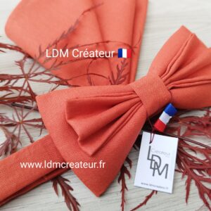 Noeud-papillon-terracotta-uni-brique-corail-rose-orange-homme-mariage-Havre-LDM-Créateur