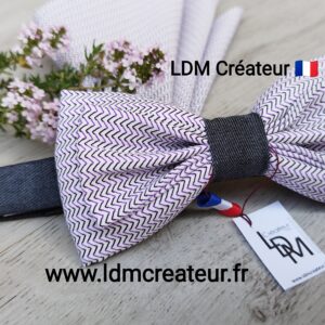 Noeud-papillon-parme-gris-motifs-losanges-homme-original-mariage-Rouen-cérémonie-LDM-Créateur