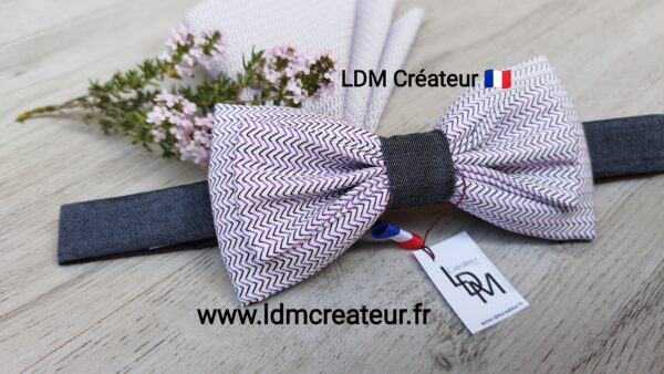 Noeud-papillon-parme-gris-motifs-losanges-homme-original-mariage-Rouen-cérémonie-LDM-Créateur