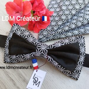 Noeud-papillon-noir-blanc-origial-cortège-pochette-mariage-homme-costume-Montbrison-LDM-Créateur