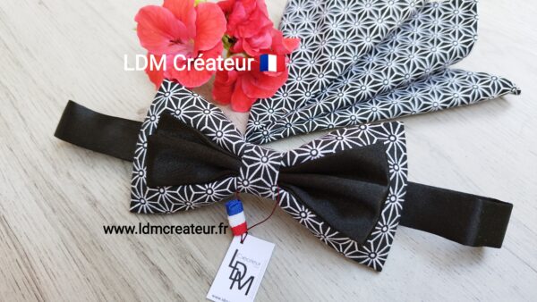 Noeud-papillon-noir-blanc-origial-cortège-pochette-mariage-homme-costume-Montbrison-LDM-Créateur