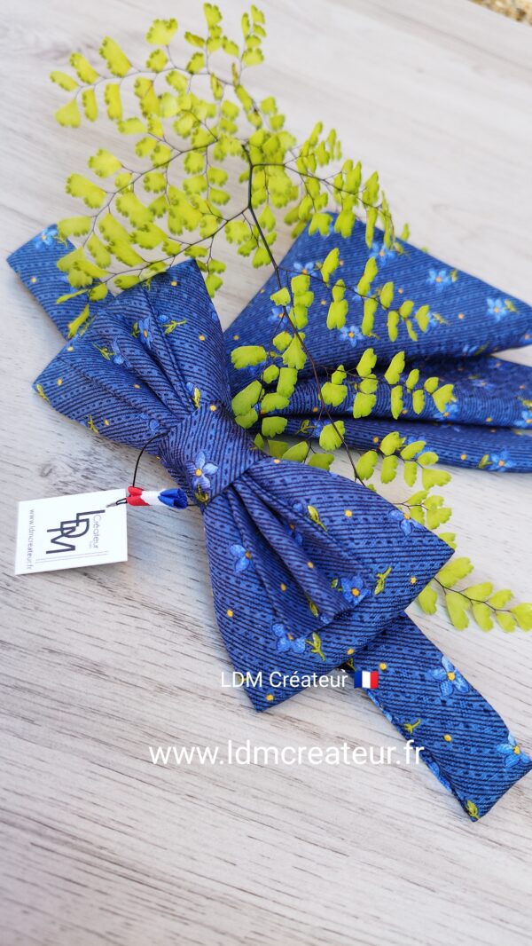 noeud-papillon-bleu-jaune-pochette-cortège-soie-homme-mariage-Monarque-LDM-createur-ldmcreateur