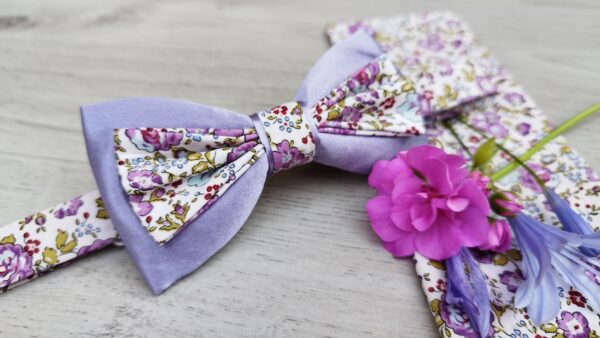 Noeud-papillon-parme-lilas-mauve-liberty-cortège-pochette-mariage-marié-LDM-Createur