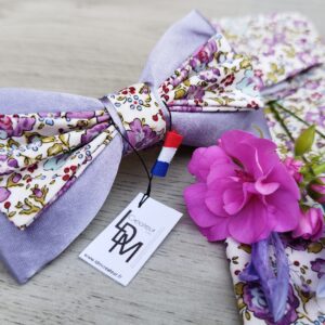 Noeud-papillon-parme-lilas-mauve-liberty-pochette-mariage-marié-Eze-LDM-Createur