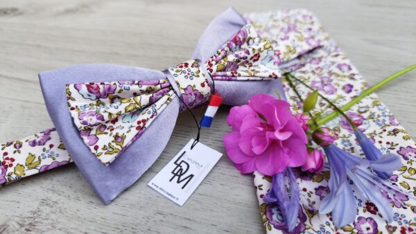 Noeud-papillon-parme-lilas-mauve-liberty-pochette-mariage-marié-Eze-LDM-Createur