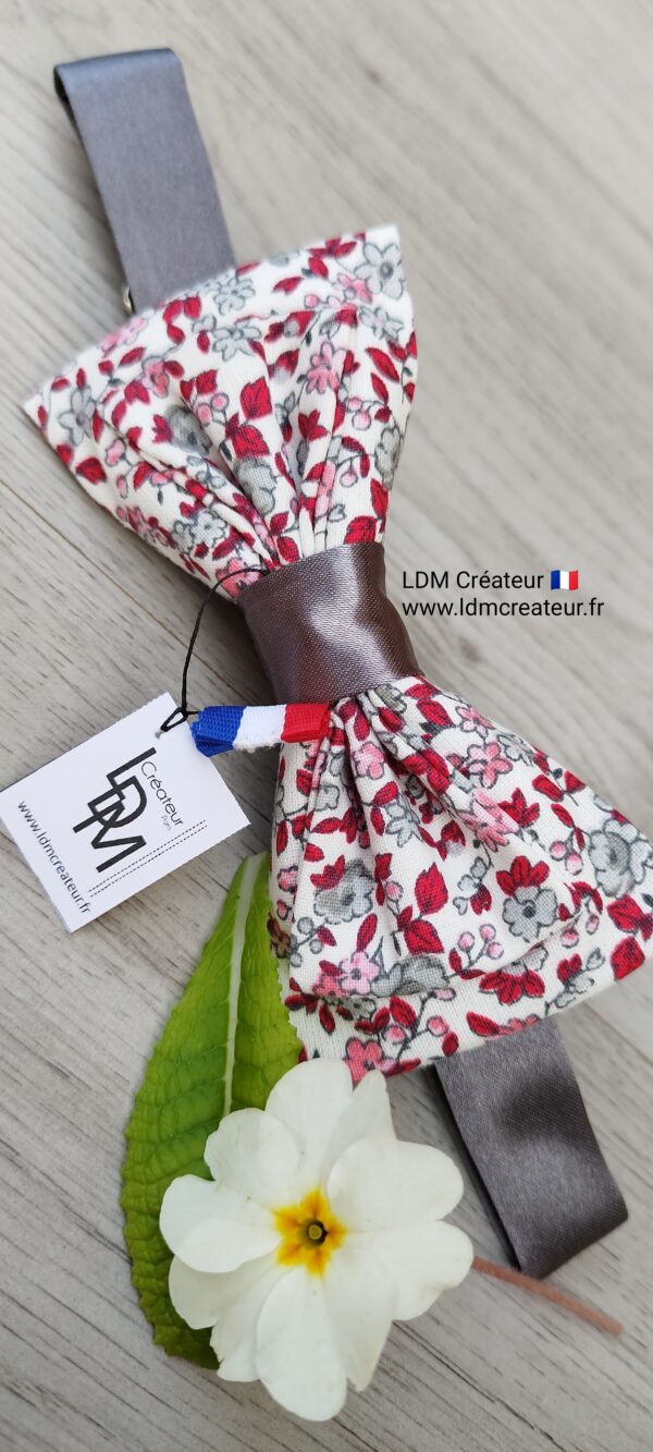 Noeud-papillon-Homme-liberty-fleuri-rose-rouge-gris-Collonges-mariage-cortège-LDM-Createur-fr