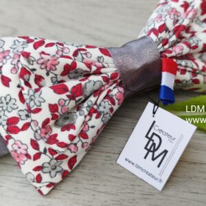 Noeud-papillon-liberty-rose-rouge-gris-Collonges-mariage-LDM-Createur-fr
