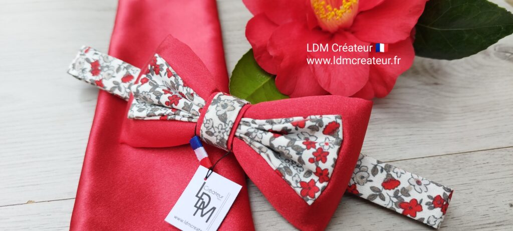 Noeud-papillon-liberty-rouge-blanc-gris-mariage-pochette-Sospel-LDM-Createur-fr