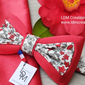 Noeud-papillon-liberty-rouge-blanc-gris-mariage-pochette-Sospel-LDM-Createur-fr