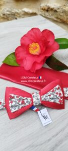 Noeud-papillon-rouge-blanc-homme-mariage-liberty-fleuri-cortège-pochette-Sospel-LDM-Createur-fr