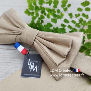 Noeud-papillon-soie-sauvage-luxe-beige-doré-pochette-Orléans-LDM-Createur