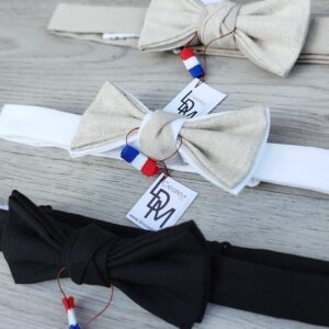 Nœud-papillon-lin-coton-grège-blanc-noir-LDM-Créateur