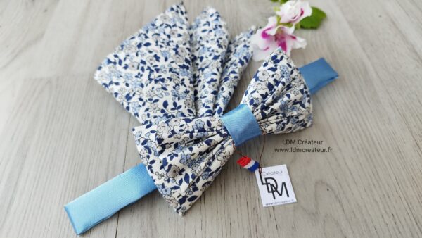 Papillon-liberty-marine-bleu-ciel-mariage-pochette-champetre-Barfleur-ceremonie-LDM-Créateur