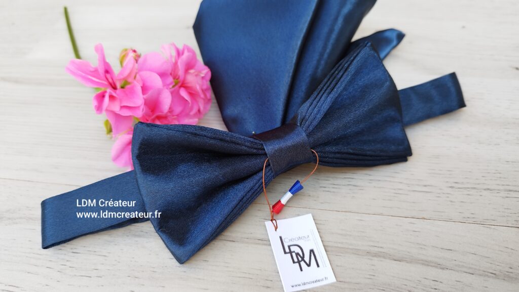 Nœud papillon bleu marine original pochette homme mariage Loire LDM Créateur
