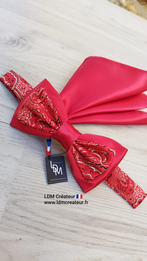 Noeud-papillon-rouge-homme-mariage-costume-soirée-pochette-original-Olivet-LDM-createur