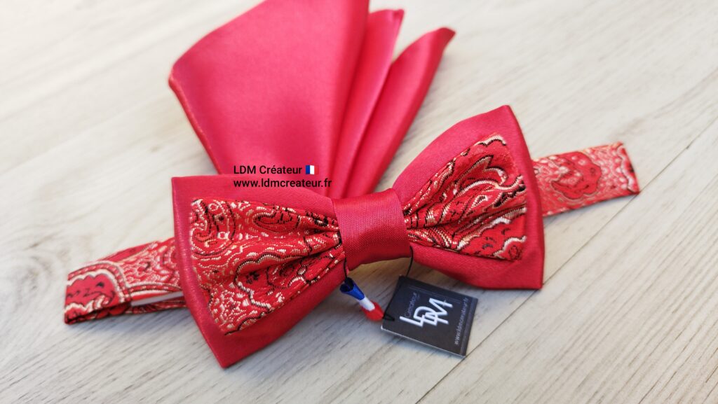 Noeud-papillon-rouge-homme-mariage-soirée-pochette-original-Olivet-LDM-Créateur