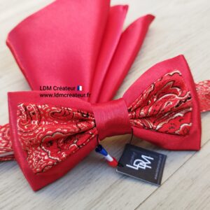 Noeud-papillon-rouge-homme-mariage-soirée-pochette-original-Olivet-LDM-Créateur