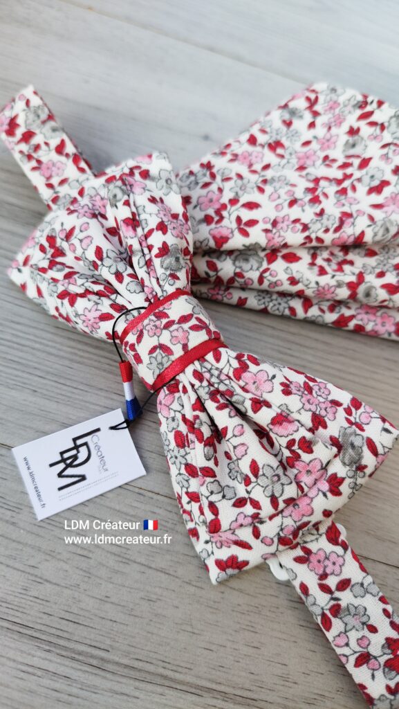 Noeud-papillon-rose-rouge-gris-mariage-champetre-fleuri-homme-Aix-LDM-Créateur