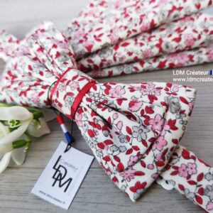 Noeud-papillon-rose-rouge-gris-mariage-cortège-champetre-fleuri-homme-Aix-LDM-Créateur